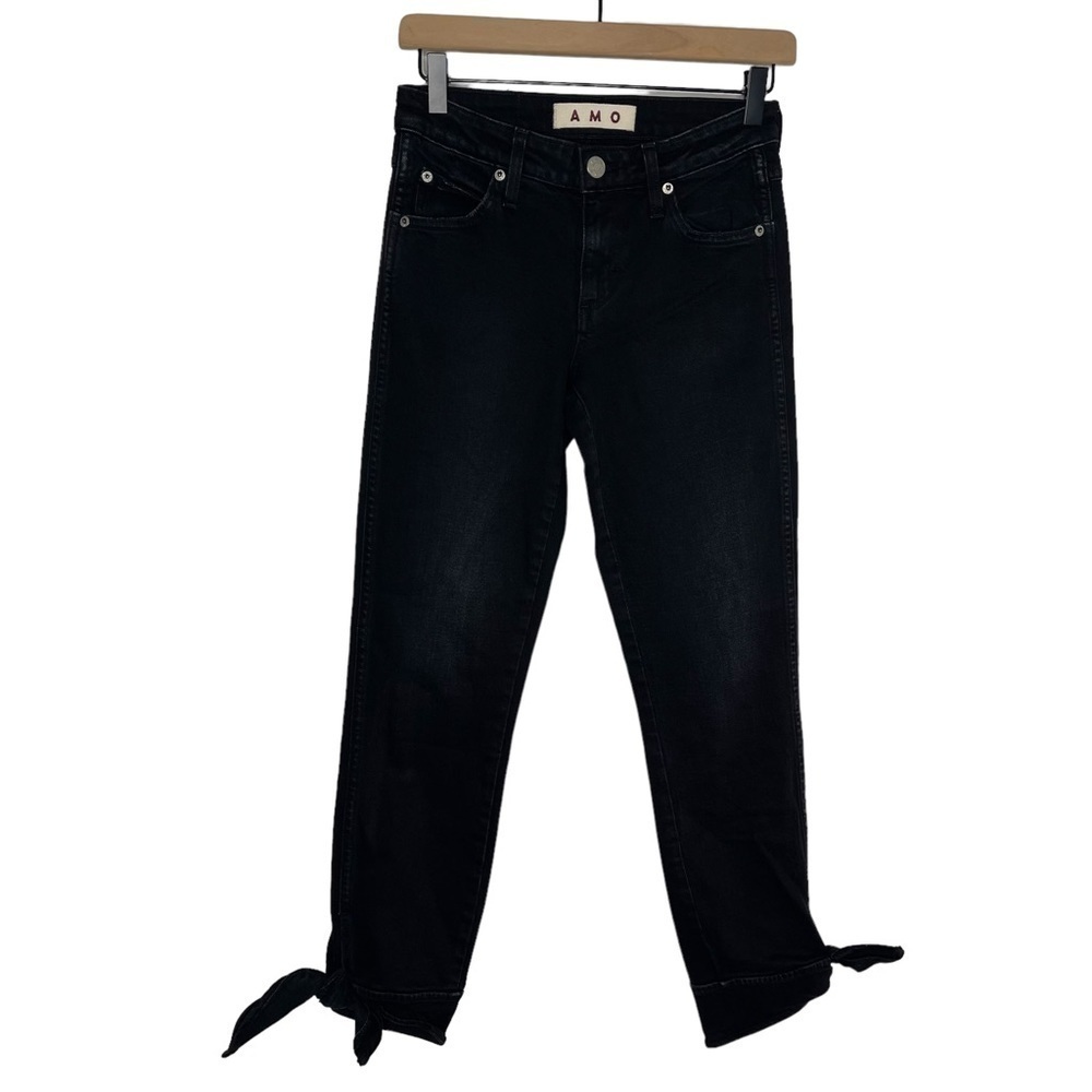 AMO Jeans Womens 23 Mid Rise Skinny Cropped Ankle Tie Bow Black Denim